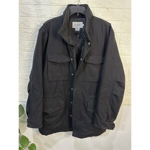 J Crew Jacket Mens Medium Black Wool button Down Coat Zip Up Pocket Heavy Collar